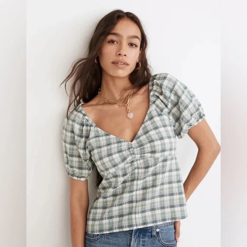 Madewell Puff-Sleeve Ruched Bodice Top